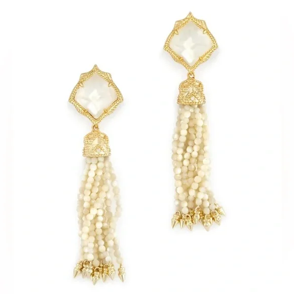 Kendra Scott Gold Cream Tassel Misha Earrings - Picture 3 of 11